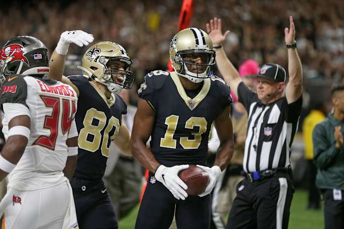 Saints WR Michael Thomas celebrates touchdown